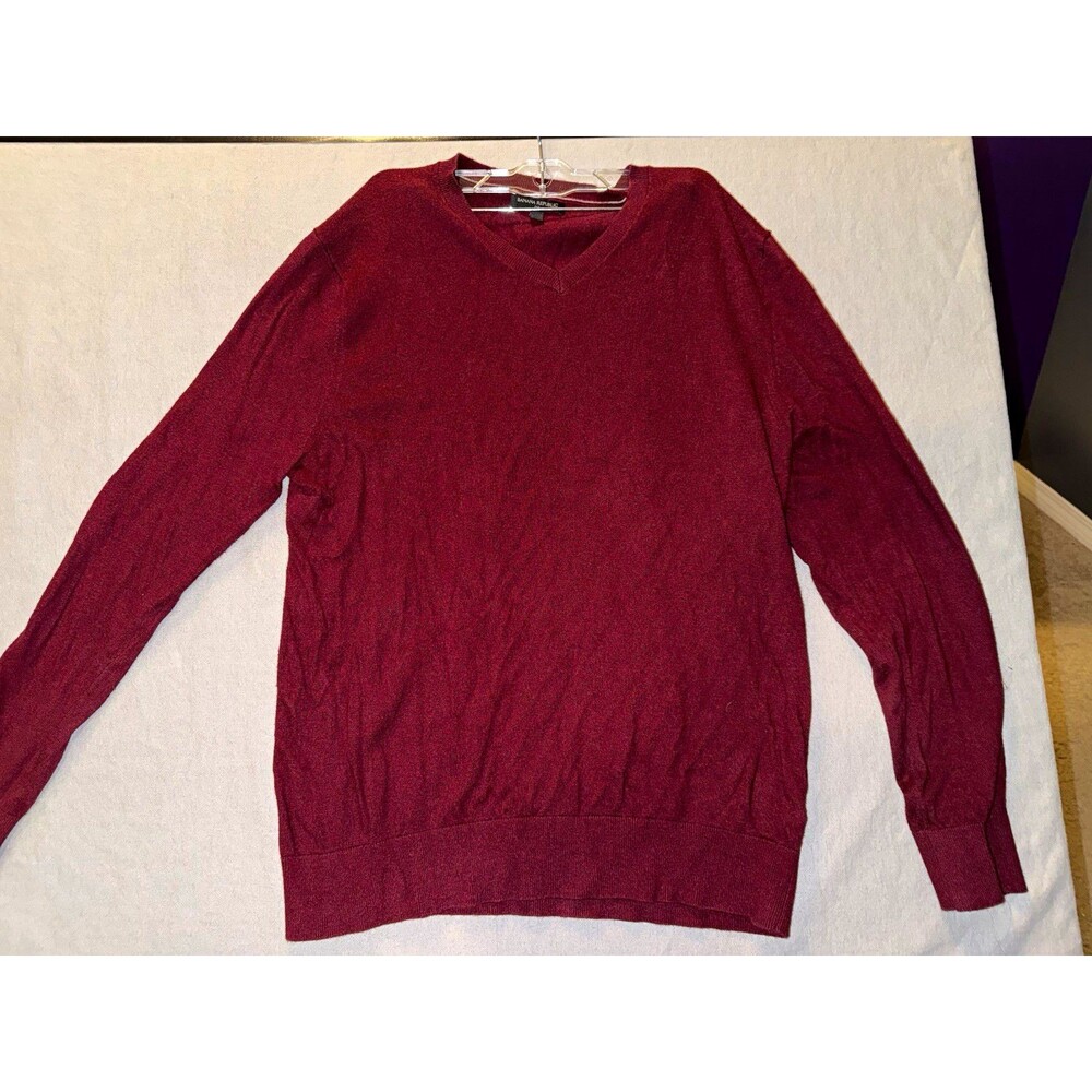 Banana Republic Men's V-Neck Solid Knit Pullover Sweater Long Sleeve L Burgundy
